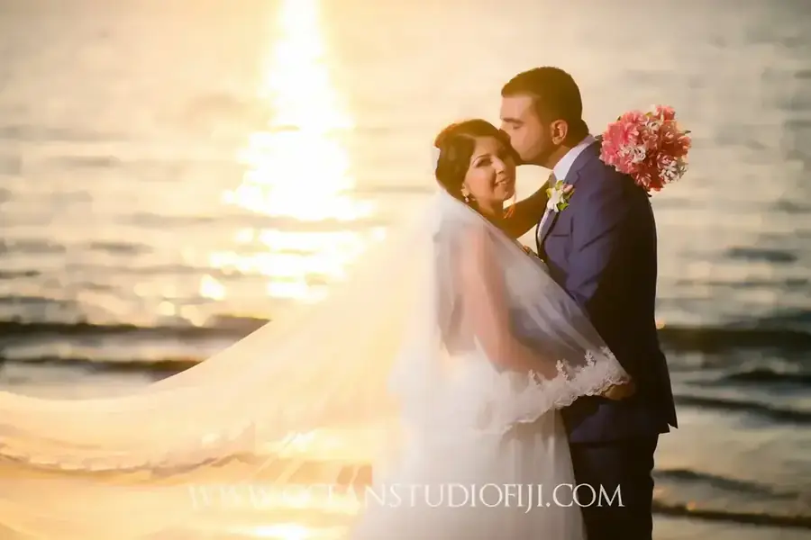 Romantic Fiji wedding couple portrait — 131