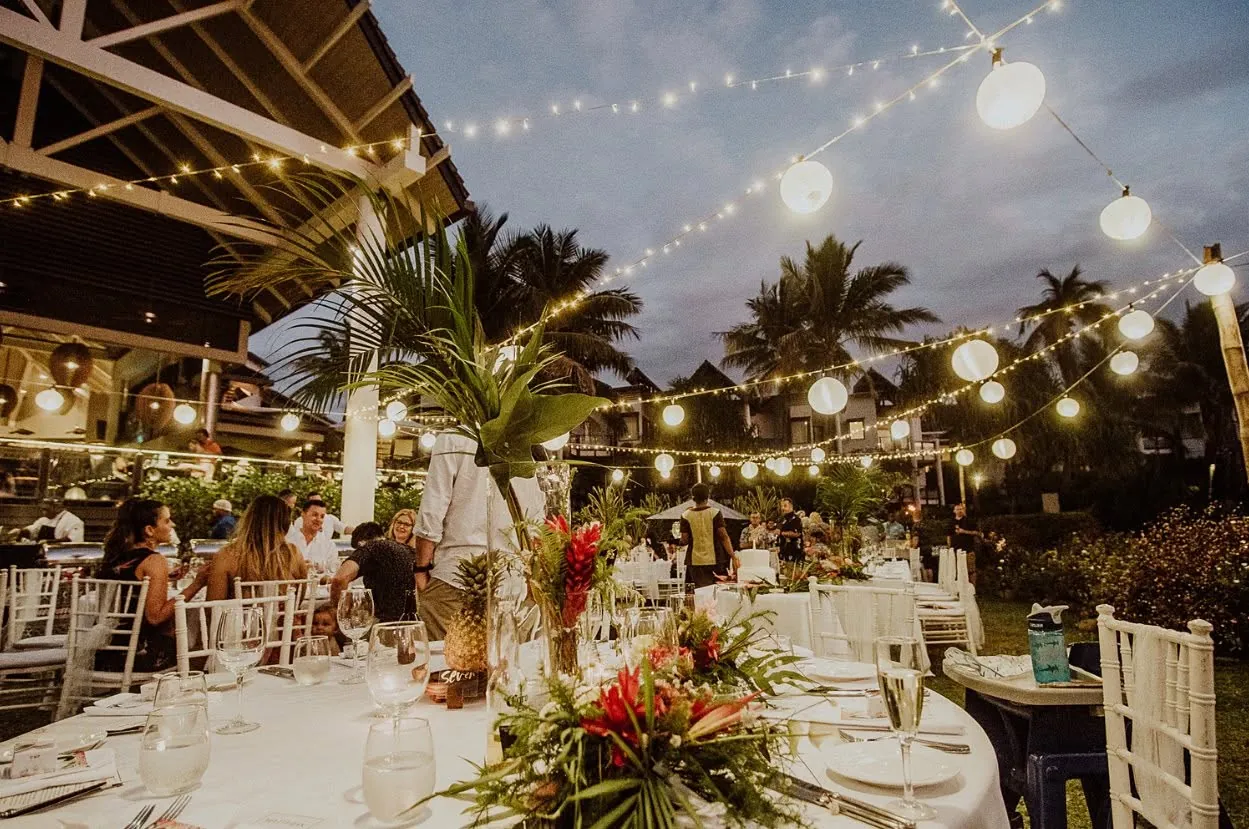 Wedding reception beneath lights